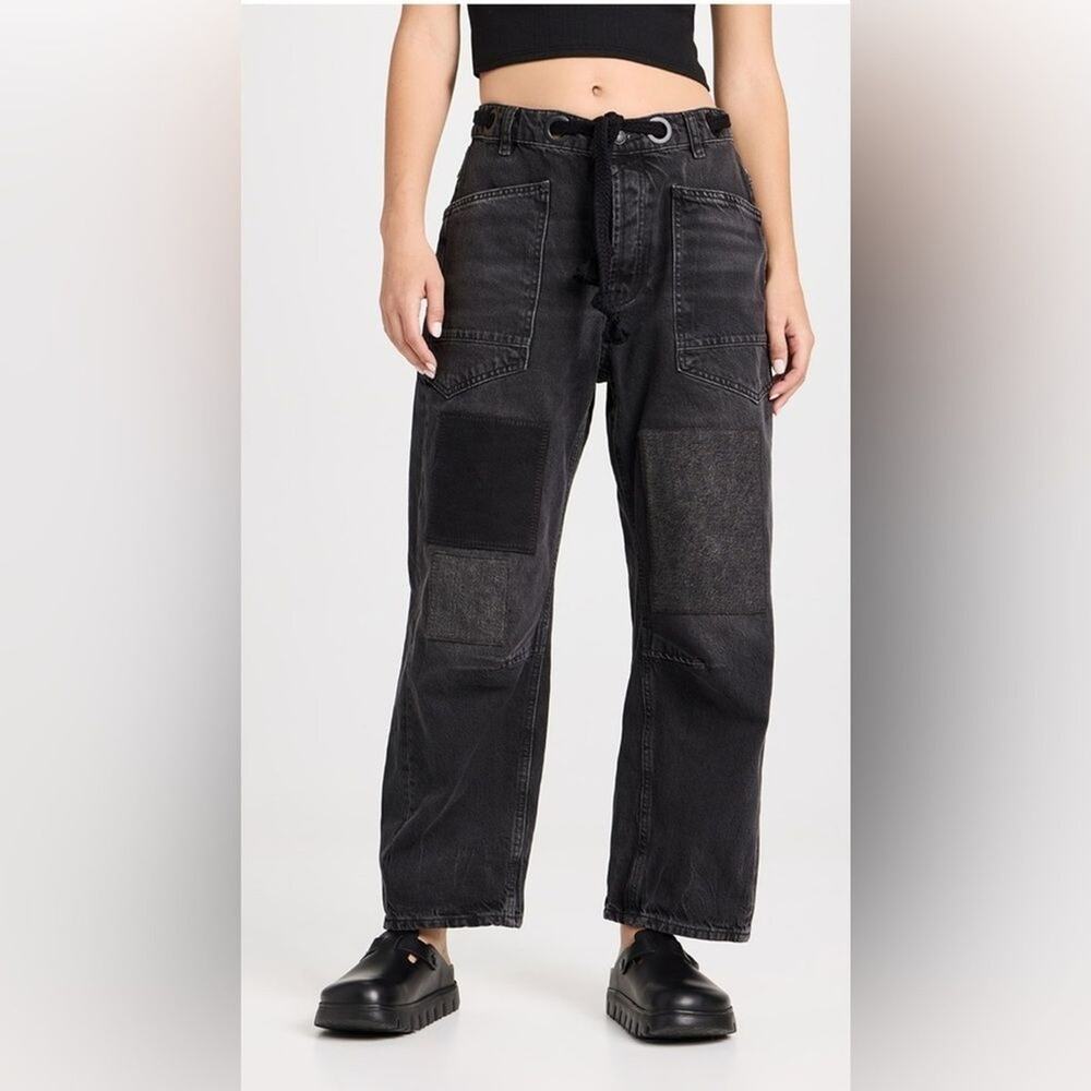 Free People Moxie Low Slung Barrel Jeans Womens 27 Black Patchwork Boho Pants - Picture 4 of 11